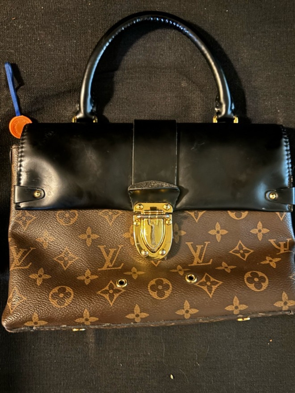 Louis Vuitton Monogram Canvas Satchel with Black Leather Trim & Gold Hardware